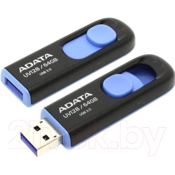 Usb flash накопитель A-data DashDrive UV128 Black/Blue 64GB (AUV128-64G-RBE)